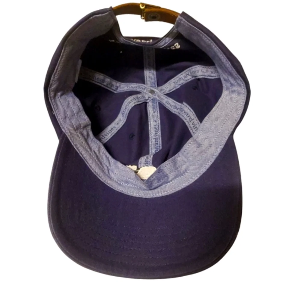 🔥VINEYARD VINES Navy Blue/Pink  Whale Logo Leather Strap Back Baseball Cap OS‎